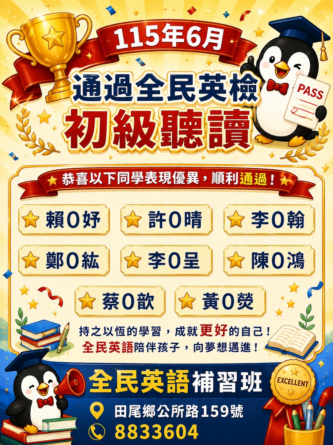 115年6月英檢初級聽讀通過